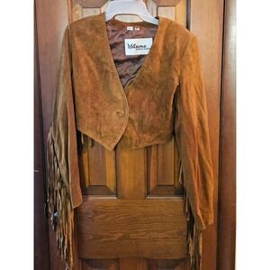 Wilsons Suede Leather Cropped Jacket Fringe & Skirt 2pc Western Jacket M Skirt 8